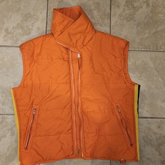 Classic Retro Ski Wear Vest Bright Orange with Yellow/Blue Trim - Picture 4 of 9